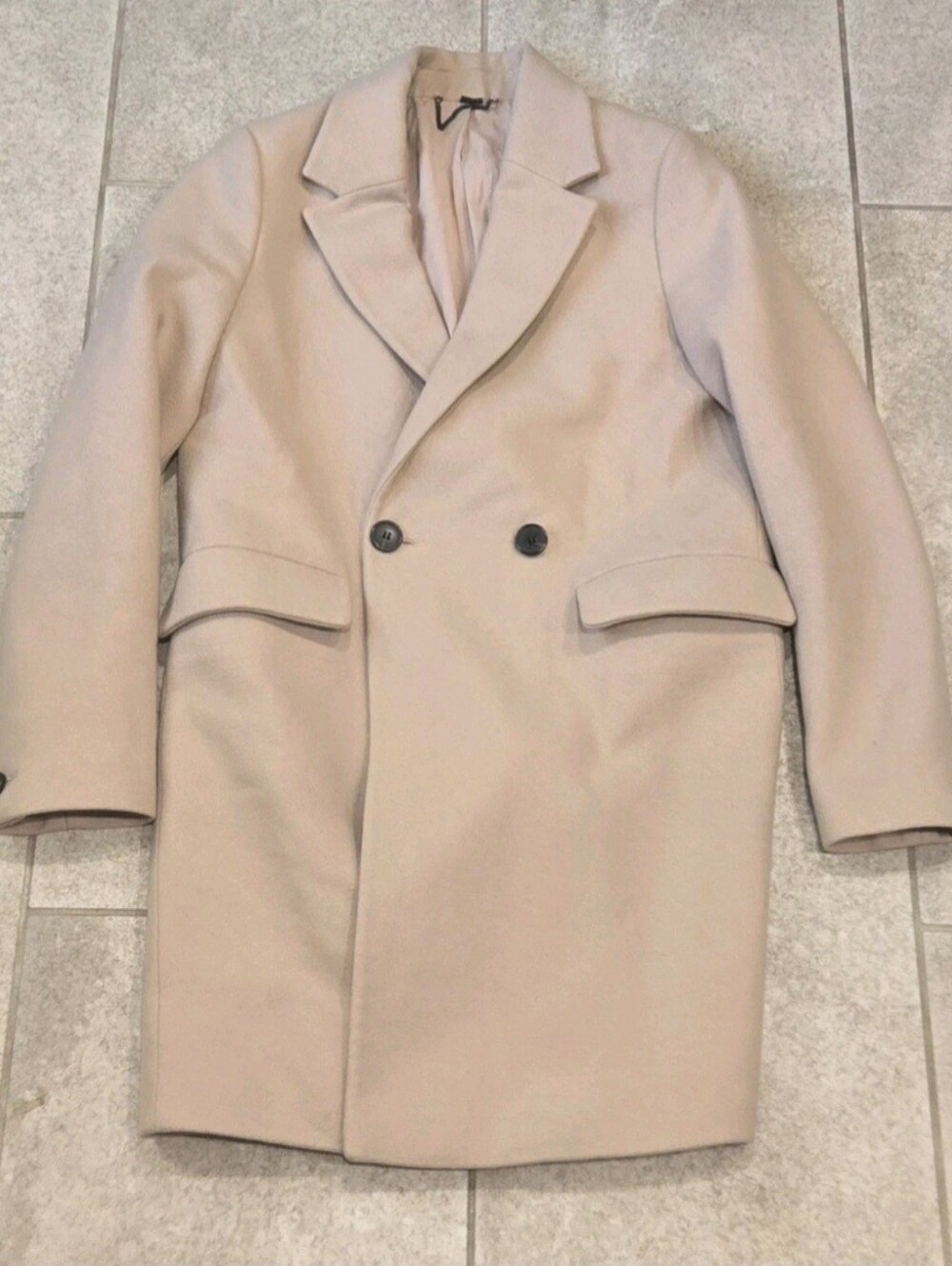 AllSaints Beige Wool Blend Coat Italian Cloth Double Breasted Size US 2 UK 6 EU